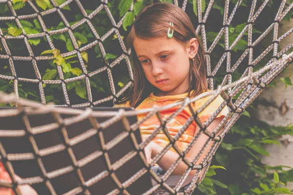 Young Beautiful Business Girl Lies Hammock Working Remotely Laptop Horizontal — 스톡 사진