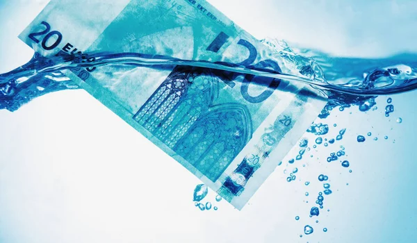 Money Concept Showing Euro Banknote Sinking Water Symbol Global Economic — Φωτογραφία Αρχείου