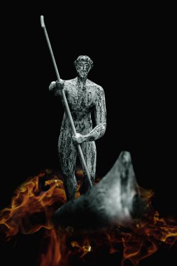 Charon, ölü insanların ruhlarını Styx Nehri 'nden tekneyle geçirir. Antik Yunan ve Roma mitolojisi. 