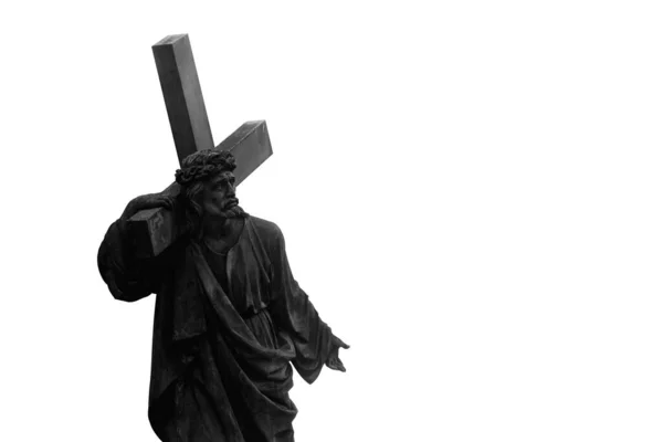 去Golgotha的路耶稣与十字架 因白人背景而被隔离 — 图库照片