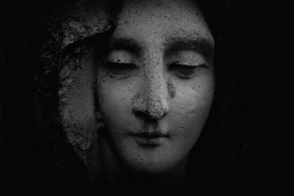 Look Love Eyes Virgin Mary Fragment Ancient Statue Black White — Stock Photo, Image