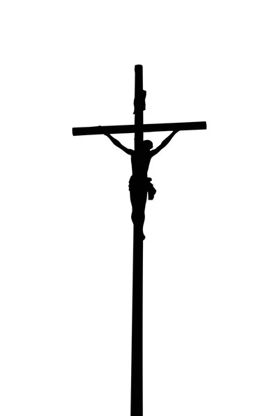 Silhouette Jésus Christ Sur Croix Isolée Sur Fond Blanc — Photo