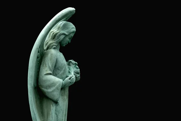 Imagem Perfil Uma Antiga Estátua Anjo Guarda Espaço Cópia Para — Fotografia de Stock