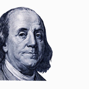 Benjamin Franklin 100 Amerikan Doları banknotunda. Tasarım veya metin için boşluk kopyala.