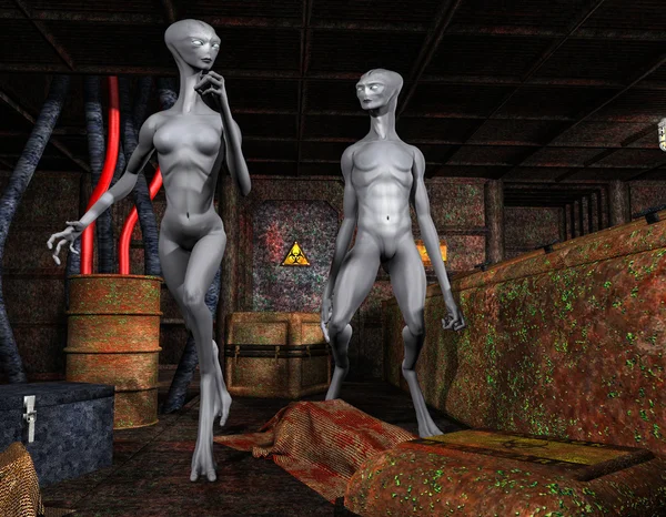 Alienígenas em uma base antiga — Fotografia de Stock