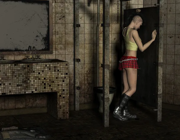 Punk girl stands in a toilet — Stock Photo, Image