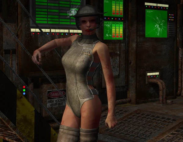 Mulher Steampunk na sala de controle — Fotografia de Stock