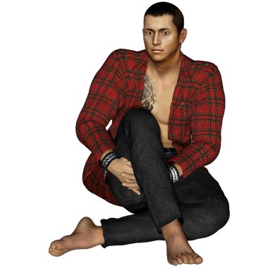 Kırmızı kareli ceket genç erkekle