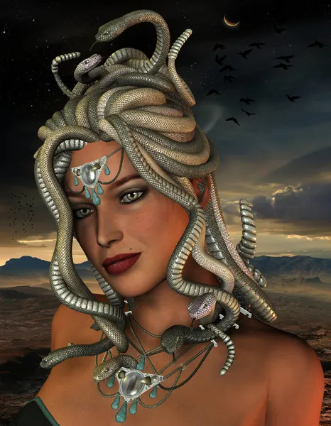 Medusa in de nacht Rechtenvrije Stockafbeeldingen