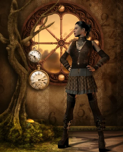 Girl in Steampunk outfit — Stock Photo, Image