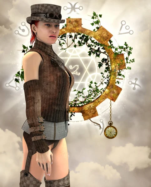 Steampunk Frau mit Hosenträgern — Stockfoto