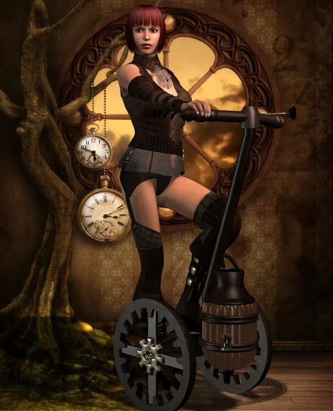 Steampunk-Fahrzeug mit einem Mädchen — Stockfoto
