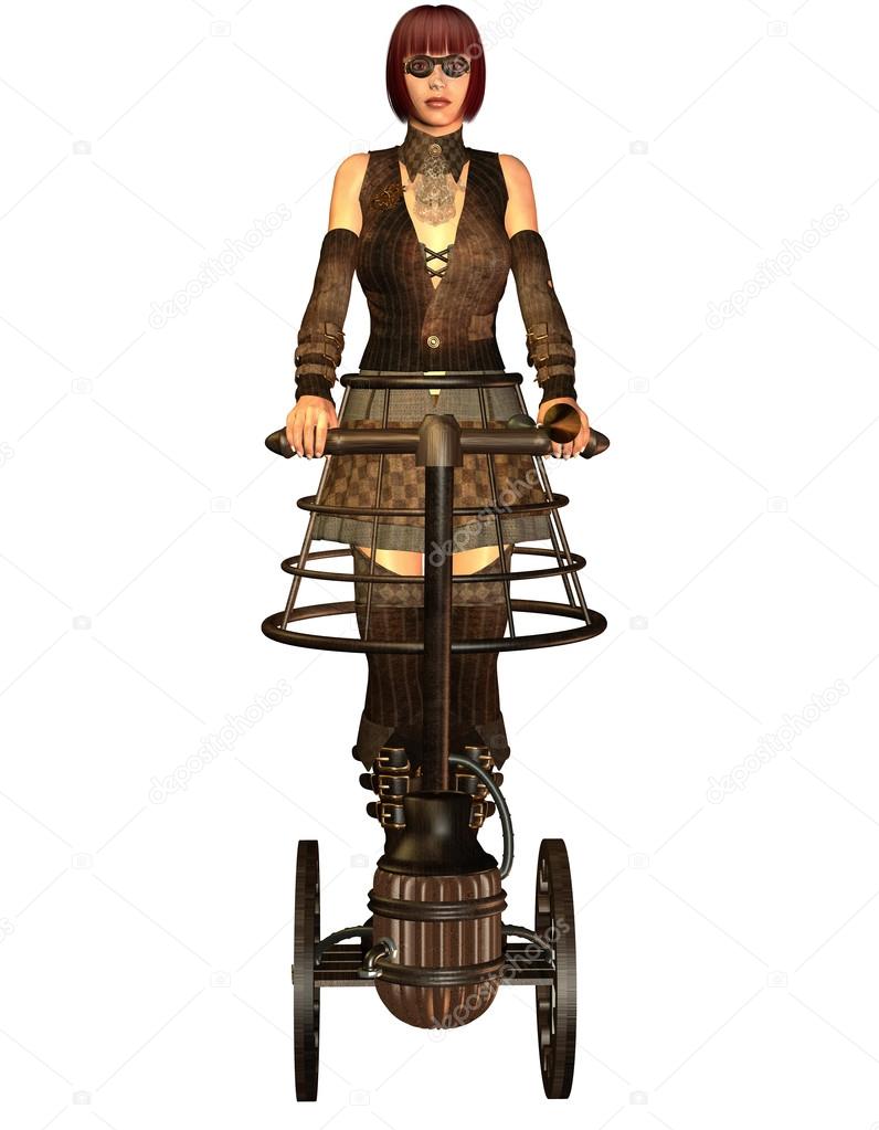 Woman in steampunk look on a segway