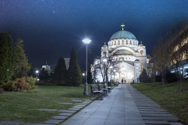 Cattedrale di Santa Sava la sera, Belgrado, Serbia — Foto Stock