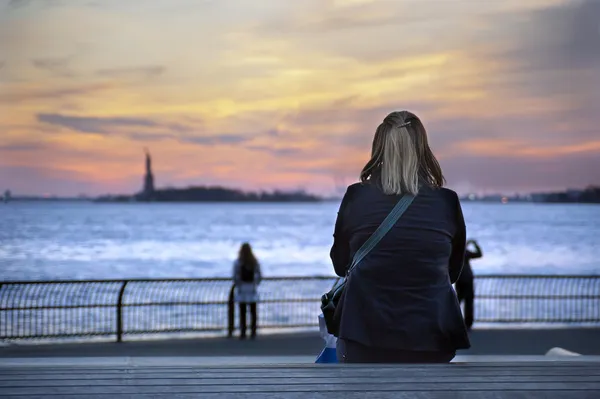 Sunset Liberty Statue New York City — Stock Photo, Image