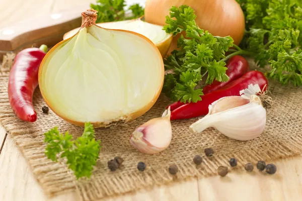 Peperoncino, cipolla e aglio — Foto Stock