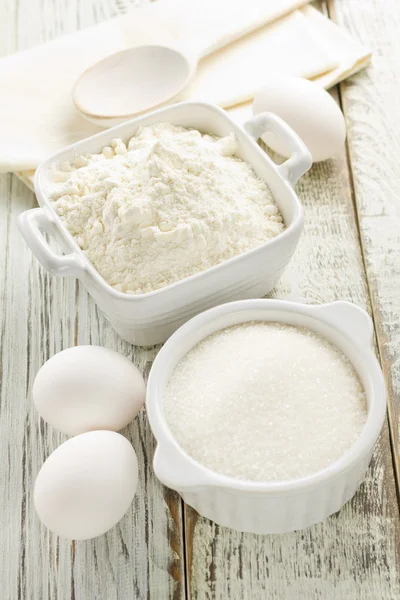 Flour, eggs, sugar — Stock Photo, Image