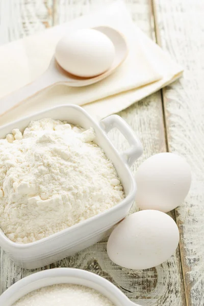 Flour, eggs, sugar — Stock Photo, Image