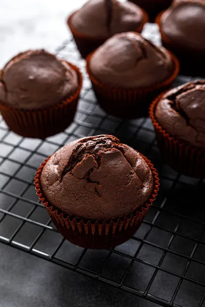 Čokoládové Muffiny Tmavém Pozadí — Stock fotografie