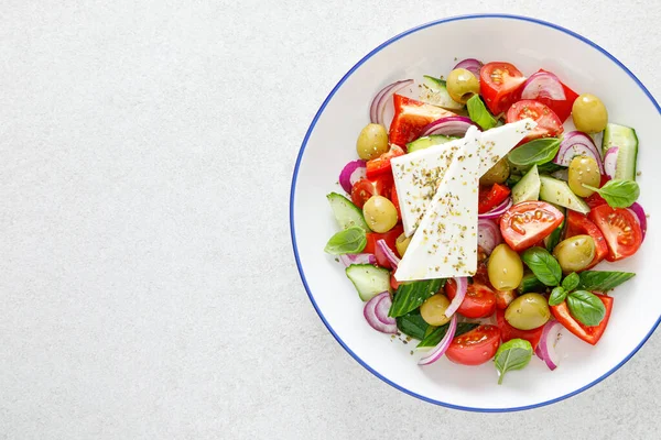 Griechischer Oder Horiatiki Salat Mit Frischem Gemüse Und Feta Käse — Stockfoto