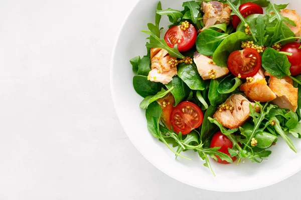 Grilled Salmon Salad Tomato Salad Mix Top View — Stock Fotó