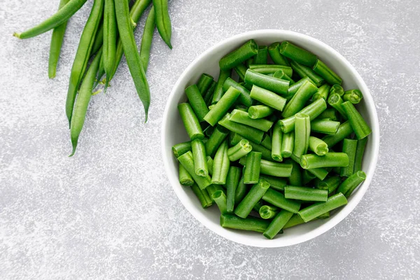 Fresh Raw Green Beans Cut Bowl French Green Beans — Stockfoto