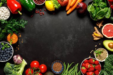 Healthy food. Healthy eating background. Fruit, vegetable, berry.  Vegetarian eating. Superfood
