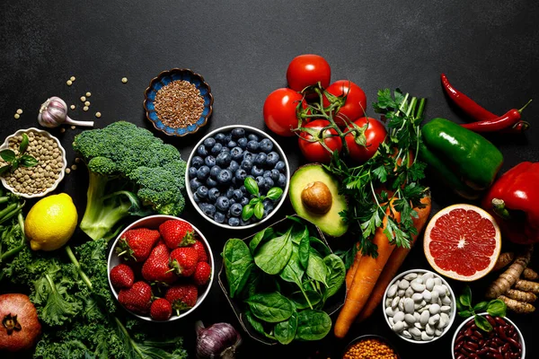Здорова Їжа Здорове Харчування Фону Фрукти Овочі Ягоди Вегетаріанці Їдять — стокове фото