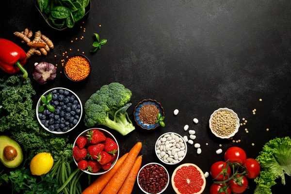 Gezond Eten Gezond Eten Achtergrond Groenten Fruit Bessen Vegetarisch Eten — Stockfoto