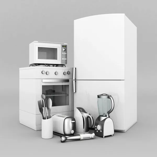 Group of home appliances isolated on white background Stock Photo by
