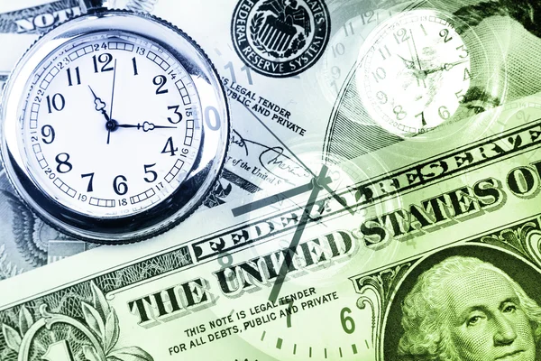 Clocks and cash — Stock Photo, Image
