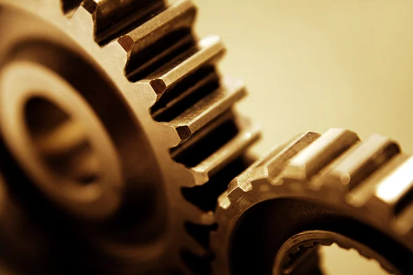 Closeup of two metal cog gears — Stock Photo, Image
