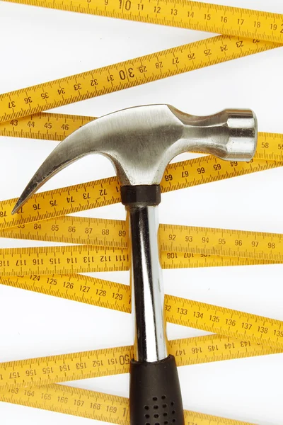 Hammer and ruler — Stock Photo, Image