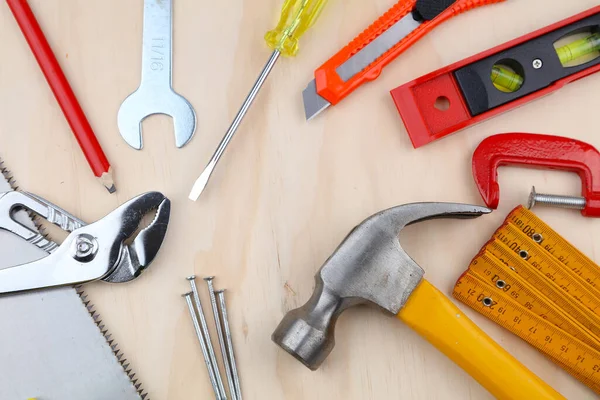 Herramientas Trabajo Variadas Sobre Madera — Foto de Stock