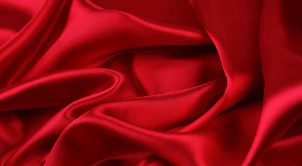 Primo Piano Tessuto Seta Rossa Increspata — Foto Stock