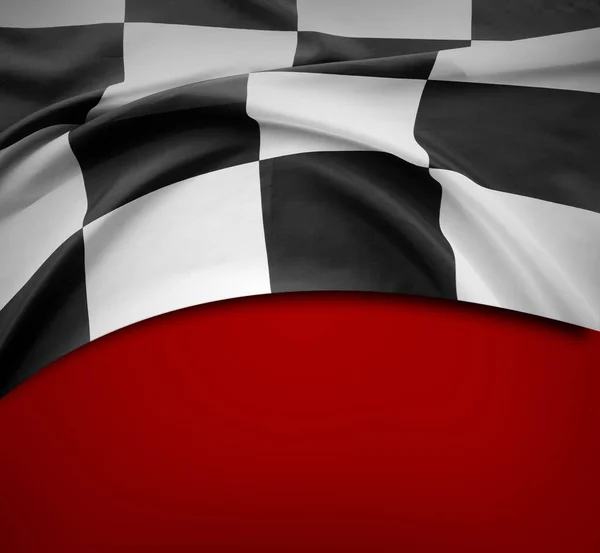 Checkered Bandeira Preto Branco Fundo Vermelho — Fotografia de Stock