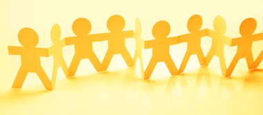 Kağıt zincir takımı el ele tutuşuyor. Takım çalışması. Ortaklık