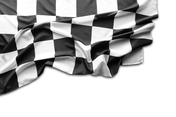 Checkered Svart Och Vitt Racing Flagga Vit Bakgrund — Stockfoto