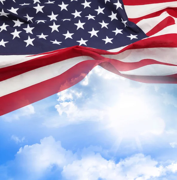 Bandera Americana Cielo Azul —  Fotos de Stock