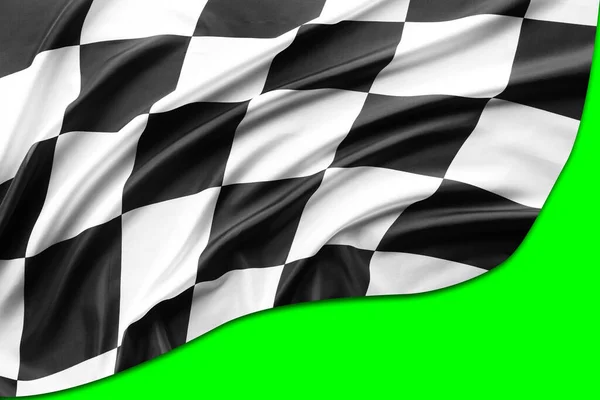 Checkered Bandeira Preto Branco Fundo Verde — Fotografia de Stock