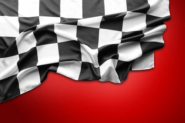 Checkered Black White Flag Red Background — Stock Photo, Image