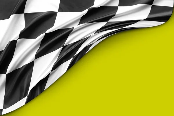 Checkered Black White Flag Yellow Background — Stock Photo, Image