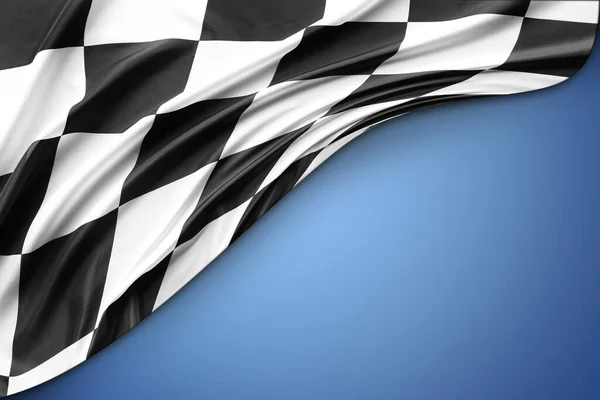 Checkered Black White Flag Blue Background — Foto Stock