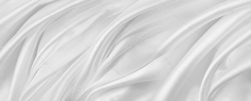 Close-up of rippled white silk fabric lines