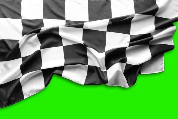 Checkered Black White Flag Green Background — Stock Photo, Image