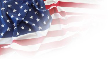 Beyaz arkaplanda Amerikan bayrağına yakın plan