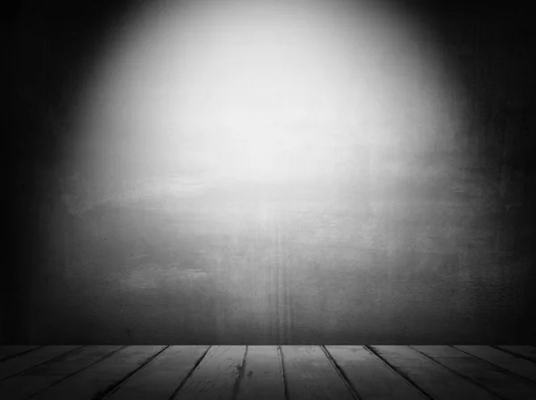 Empty Wooden Floor Blank Grey Concrete Wall Spotlit Light Interior — Stock Photo, Image