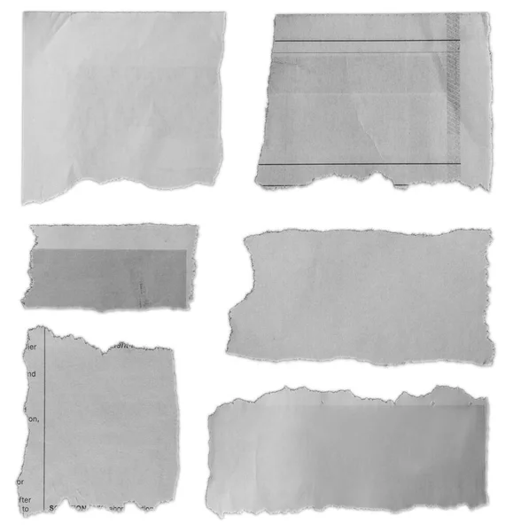 Sechs Stücke Zerrissenes Papier Auf Blankem Hintergrund — Stockfoto