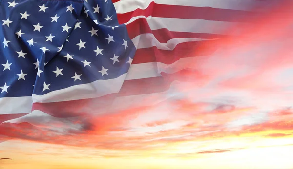 Amerikansk Flagg Solrik Himmel Brede Tverrgående Banner – stockfoto