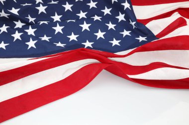 Beyaz arkaplanda Amerikan bayrağına yakın plan